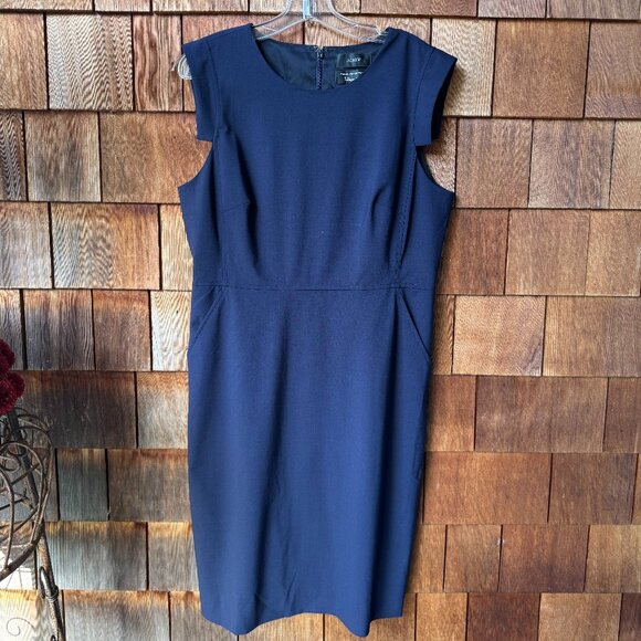 NWT J.CREW Resume Navy Cap Sleeve Knee Length Wool Sheath Dress in Women's 14 - Picture 2 of 14